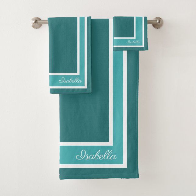 Einfache moderne blaue Türkis Badhandtuch Set (Insitu)