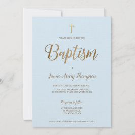 Einfache moderne Blue-Gold-Cross-Taufe Einladung