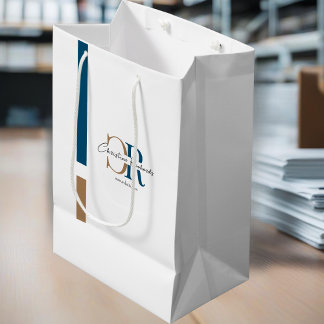 Einfache moderne Blue Gold Monogram Mittlere Geschenktüte