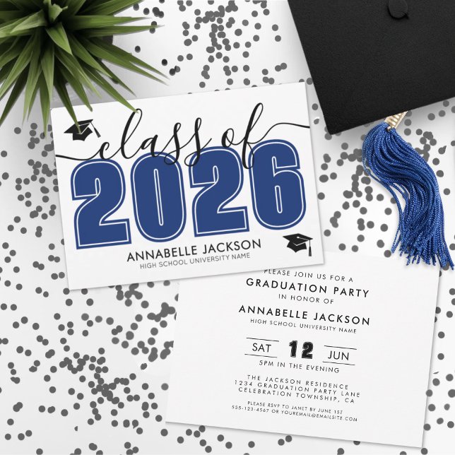 Einfache moderne Blue Graduation Party Einladung (Simple Modern Blue Graduation Party Invitation)