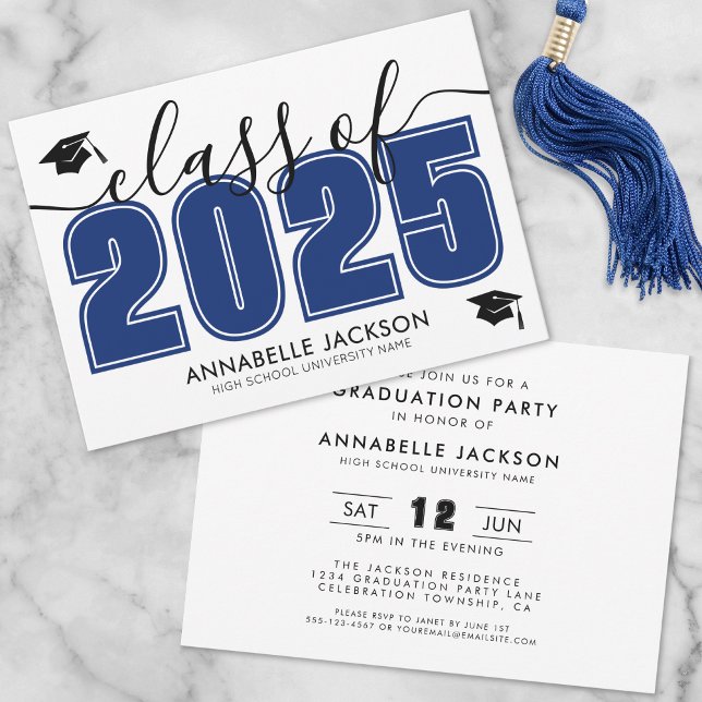 Einfache moderne Blue Graduation Party Einladung (Simple Modern Blue Graduation Party Invitation)