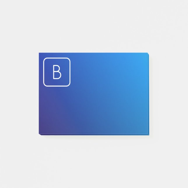 Einfache moderne Blue Ombre Gradient & Monogram Post-it Klebezettel (Vorderseite)