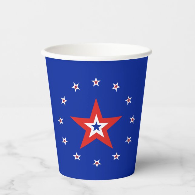 Einfache moderne Blue Paper Cup mit Ring of Stars Pappbecher (Vorderseite)