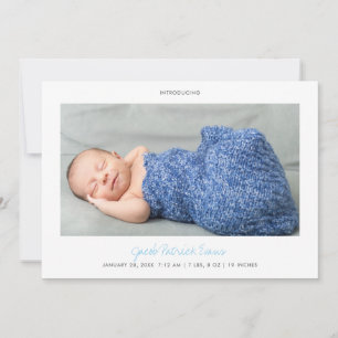 Einfache moderne Blue Script Foto New Baby Boy Bir Ankündigung