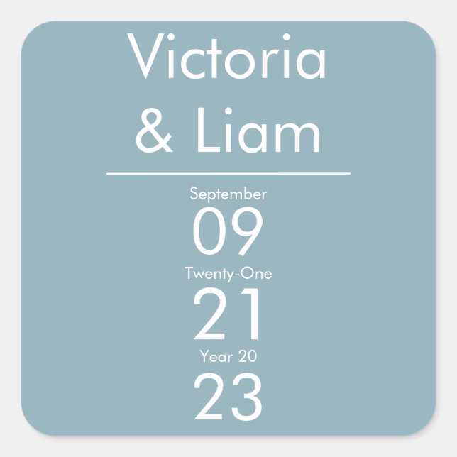 Einfache, moderne Blue Wedding Quadratischer Aufkleber (Vorderseite)