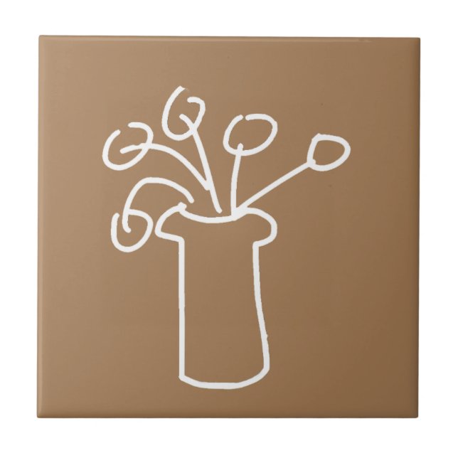 Einfache moderne Blume weiß Fliese (Vorderseite)