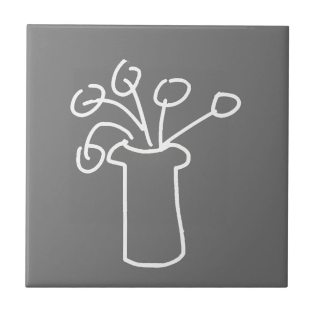 Einfache moderne Blume, weiß grau Fliese (Vorderseite)