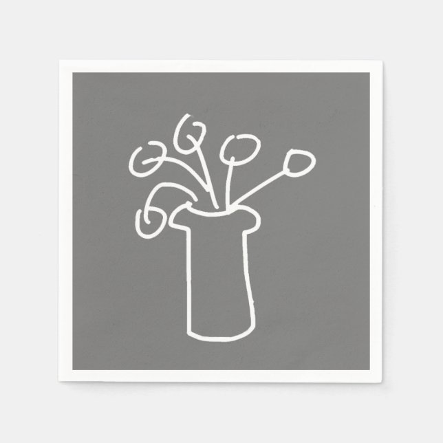 Einfache moderne Blume, weiß grau Serviette (Vorderseite)