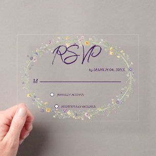 Einfache moderne Blumen-Klassische Hochzeit-RSVP Acryleinladungen