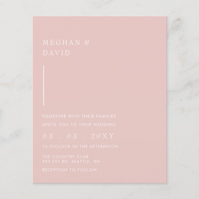 Einfache, moderne Blush Hochzeitseinladung (Vorderseite)