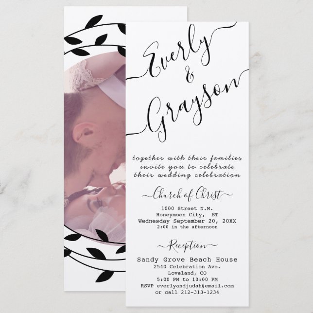 Einfache moderne Boho Black Leaf Wreath Wedding (Vorne/Hinten)