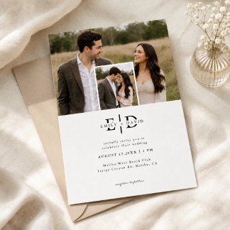 Einfache moderne Boho-Hochzeit mit 2 Fotos Einladung