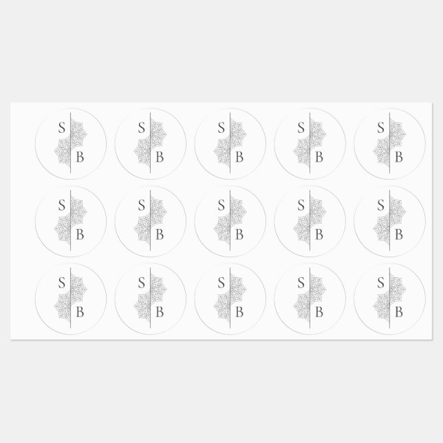 Einfache moderne Boho Monogram Mandala Wedding Etiketten (Blatt)