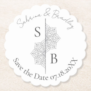 Einfache moderne Boho Monogram Mandala Wedding Untersetzer