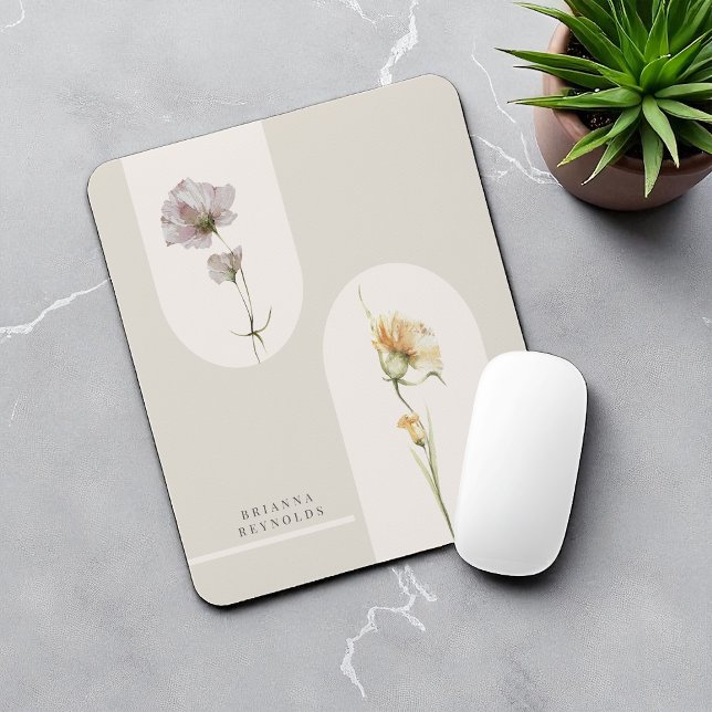 Einfache moderne Boho-Wildblumen auf neutraler Bei Mousepad (Von Creator hochgeladen)