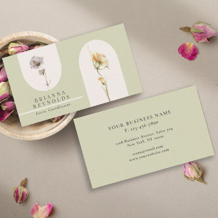 Einfache moderne Boho-Wildblumen auf Sage Green Visitenkarte