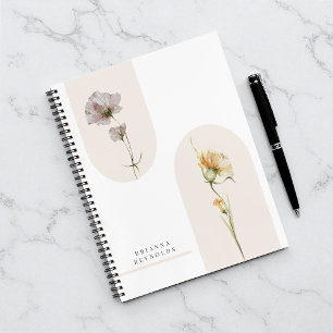 Einfache moderne Boho-Wildblumen auf Weiß Notizbuch