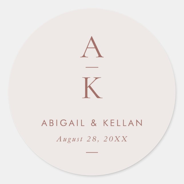 Einfache moderne Braun-Monogramm-Mix-Hochzeit Runder Aufkleber (Vorderseite)