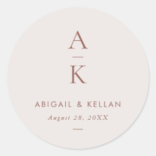 Einfache moderne Braun-Monogramm-Mix-Hochzeit Runder Aufkleber