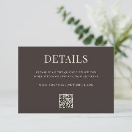 Einfache moderne braune QR-Code-Hochzeitsdetails Begleitkarte