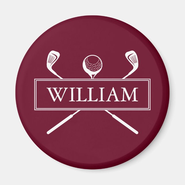 Einfache moderne Burgund Individuelle Name Golf Ba Magnet (Vorne)
