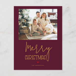 Einfache moderne Burgundy Gold Frohe Weihnachts-Fo Feiertagspostkarte