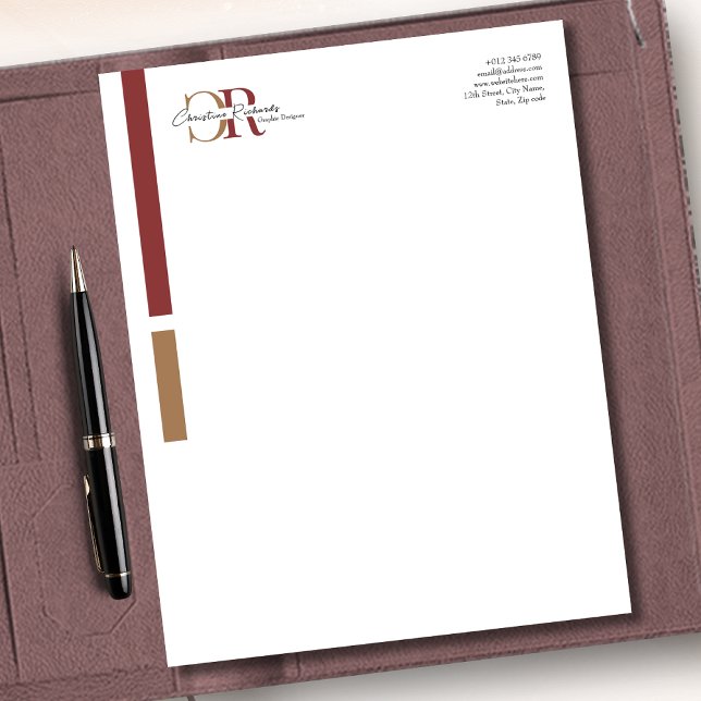 Einfache moderne Burgundy Gold Monogram Briefbogen (Von Creator hochgeladen)