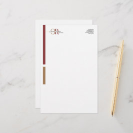 Einfache moderne Burgundy Gold Monogram Briefpapier