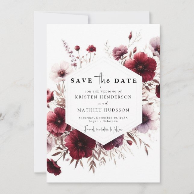 Einfache moderne Burgundy-Hochzeit Save The Date (Vorderseite)