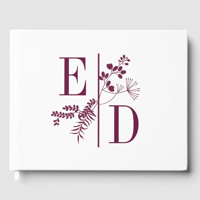 Einfache moderne Burgundy-Initials Wedding Gästebu Gästebuch (Vorderseite)