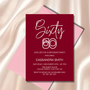 Einfache moderne Burgundy Typografie 60. Geburtsta Einladung