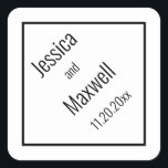 Einfache moderne BW Diamond Wedding Geometric Quadratischer Aufkleber<br><div class="desc">Einfaches,  elegantes und modernes,  rautenförmiges,  geometrisches Design mit Namen und Hochzeitstermin im 45-Grad-Winkel. Alle Farben können nach Belieben geändert werden. Design by Holiday Hearts Designs (Rechte vorbehalten).</div>