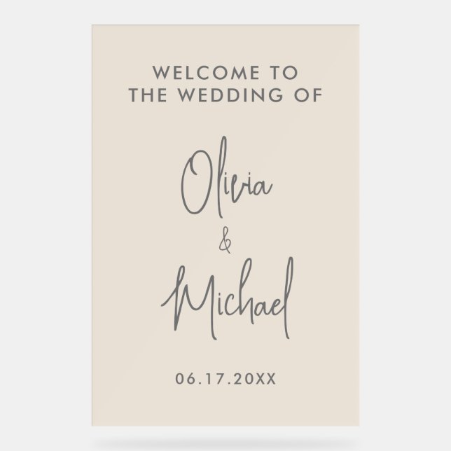Einfache, moderne Champange Wedding Willkommen Acrylschild (Vorderseite)