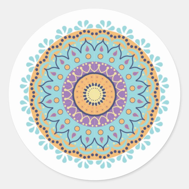 Einfache Moderne Chic Mandala Aquamarin Stilvoll Runder Aufkleber (Vorderseite)