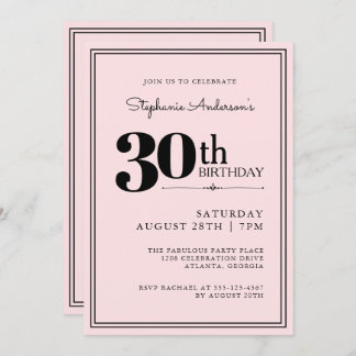 Einfache moderne Chic Pink und Black 30. Geburtsta Einladung