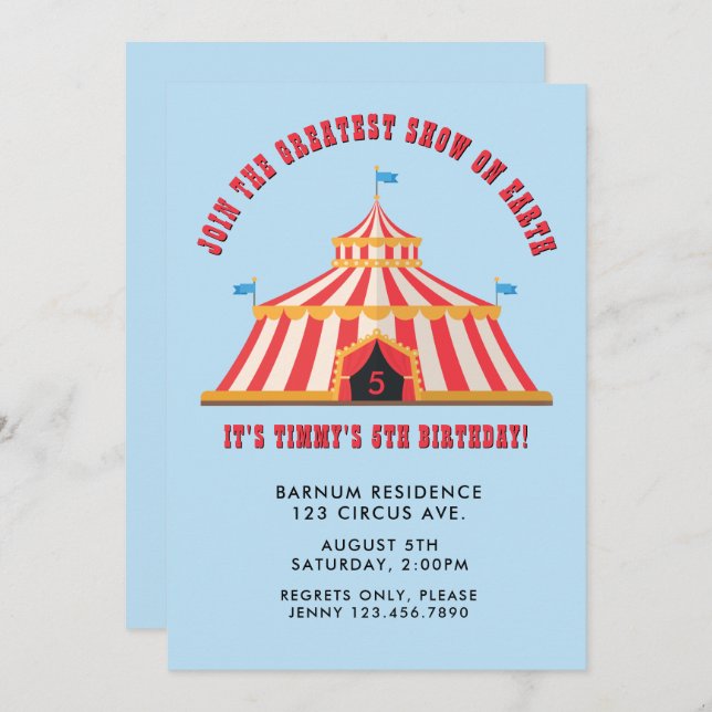 Einfache moderne Circus Karneval Geburtstagsparty Einladung (Vorne/Hinten)
