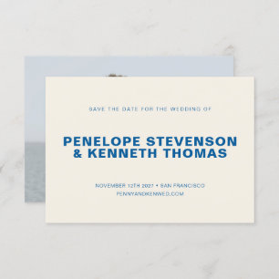 Einfache moderne Cobalt Blue Foto Hochzeit Save The Date