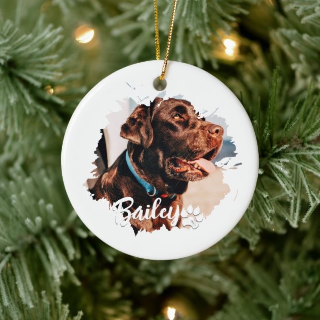 Einfache moderne Coole Typografie Name und Foto de Keramik Ornament (Baum)