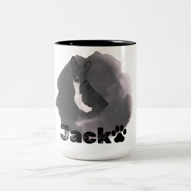 Einfache moderne Coole Typografie Name und Foto de Zweifarbige Tasse (Mittel)
