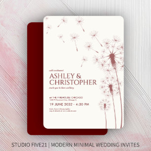 Einfache moderne Crimson Red Dandelion Wedding Einladung