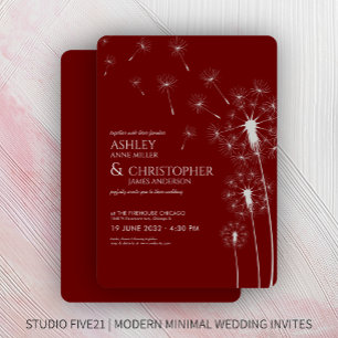 Einfache moderne Crimson Red Dandelion Wedding Einladung