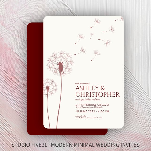 Einfache moderne Crimson Red Dandelion Wedding Einladung (Von Creator hochgeladen)