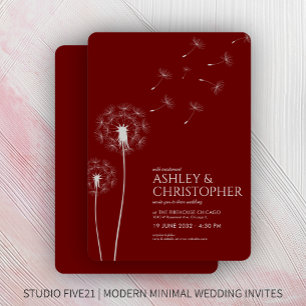 Einfache moderne Crimson Red Dandelion Wedding Einladung