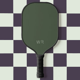 Einfache, moderne dunkelgrüne Monogramm-Initialen Pickleball Schläger