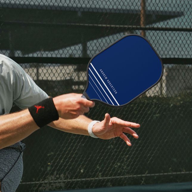 Einfache, moderne dunkle Navy Blue Streifen Pickleball Schläger (Von Creator hochgeladen)