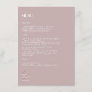 Einfache moderne Dusty Rose Weiße Hochzeit Menükarte