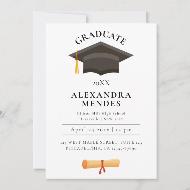 Einfache moderne, einfache Gold-Script-Graduierung Einladung (Vorderseite)