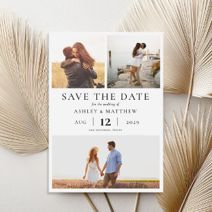 Einfache moderne Elegant 3 Foto Collage Hochzeit Save The Date
