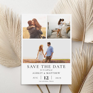 Einfache moderne Elegant 3 Foto Collage Hochzeit Save The Date