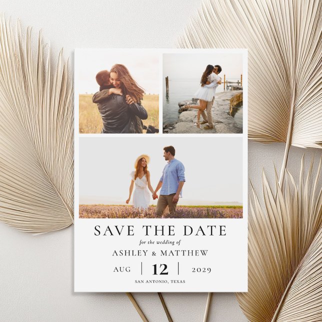 Einfache moderne Elegant 3 Foto Collage Hochzeit Save The Date (Von Creator hochgeladen)